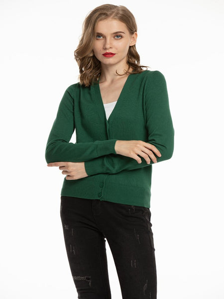 Women's Forest Green V-neck Buttoned Cardigan - Cupshe : Target
