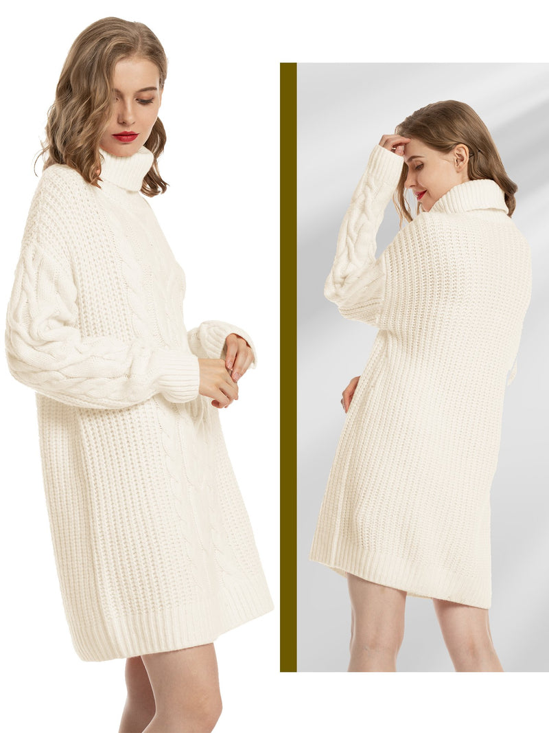 Woolicity Cable Knit Turtleneck Sweater Dress