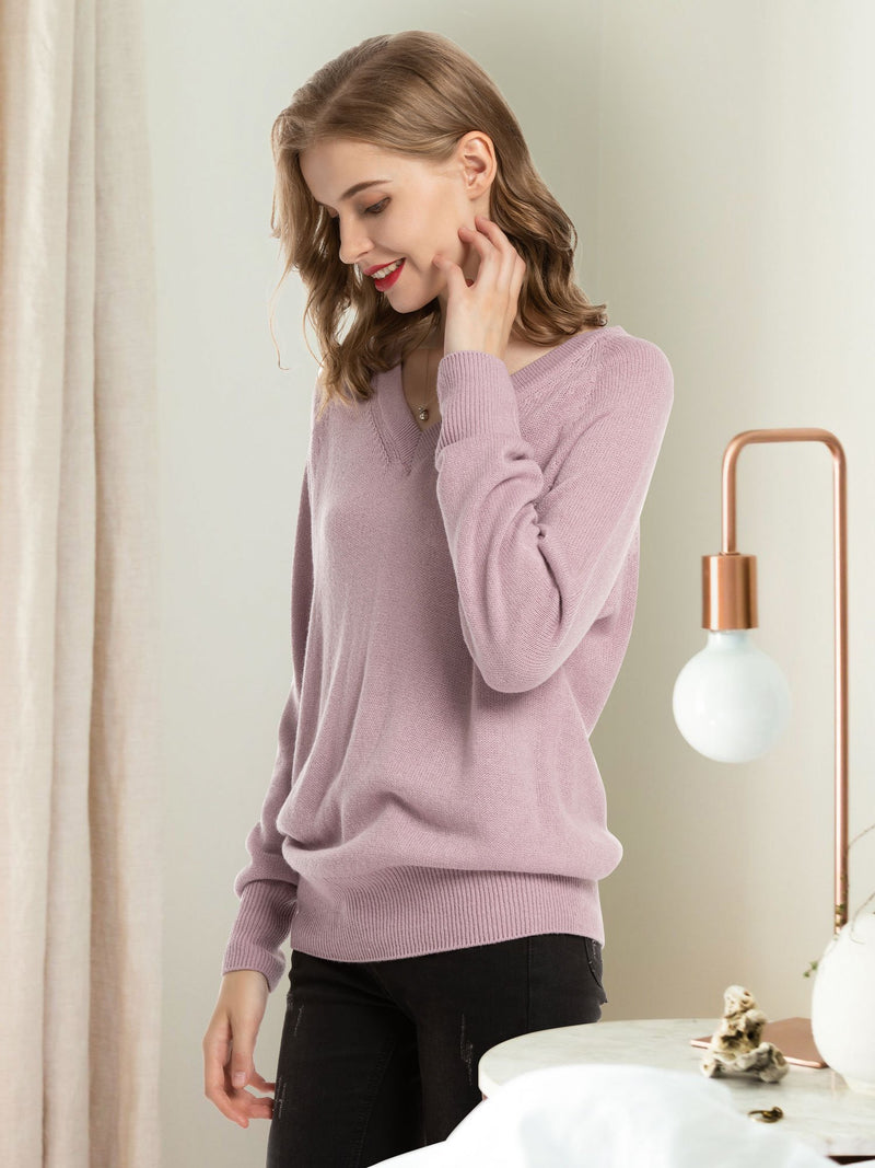 Women's V Neck Sweaters Pullover Fall Lightweight Casual Long Sleeve Solid Tops