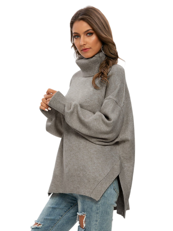 Pulllover Side Slit Turtle Neck Sweater