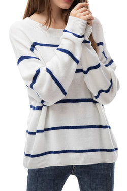 Blue and White Stripe Oversized Loose Knit Sweater