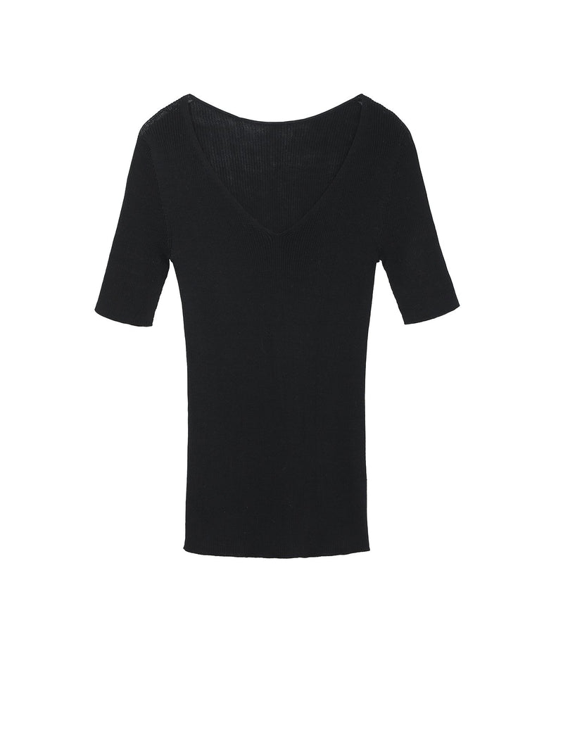 Women's Basic Plain V-neck Short Sleeve Stretchy T-Shirts
