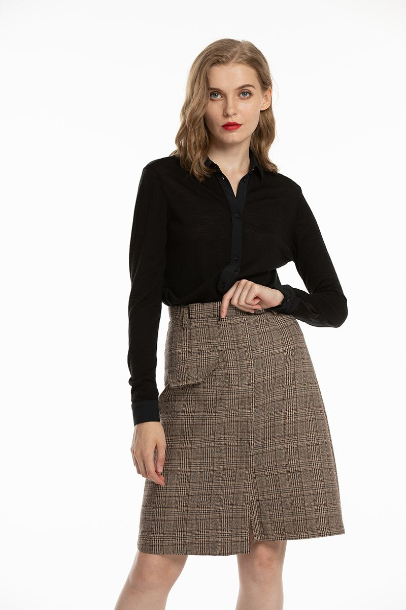 Woolen Bloom Women's Button Down Blouse Wool Long Sleeve Casual Office Work Blouse Shirts Tops