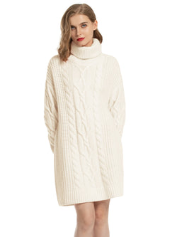 Woolicity Cable Knit Turtleneck Sweater Dress