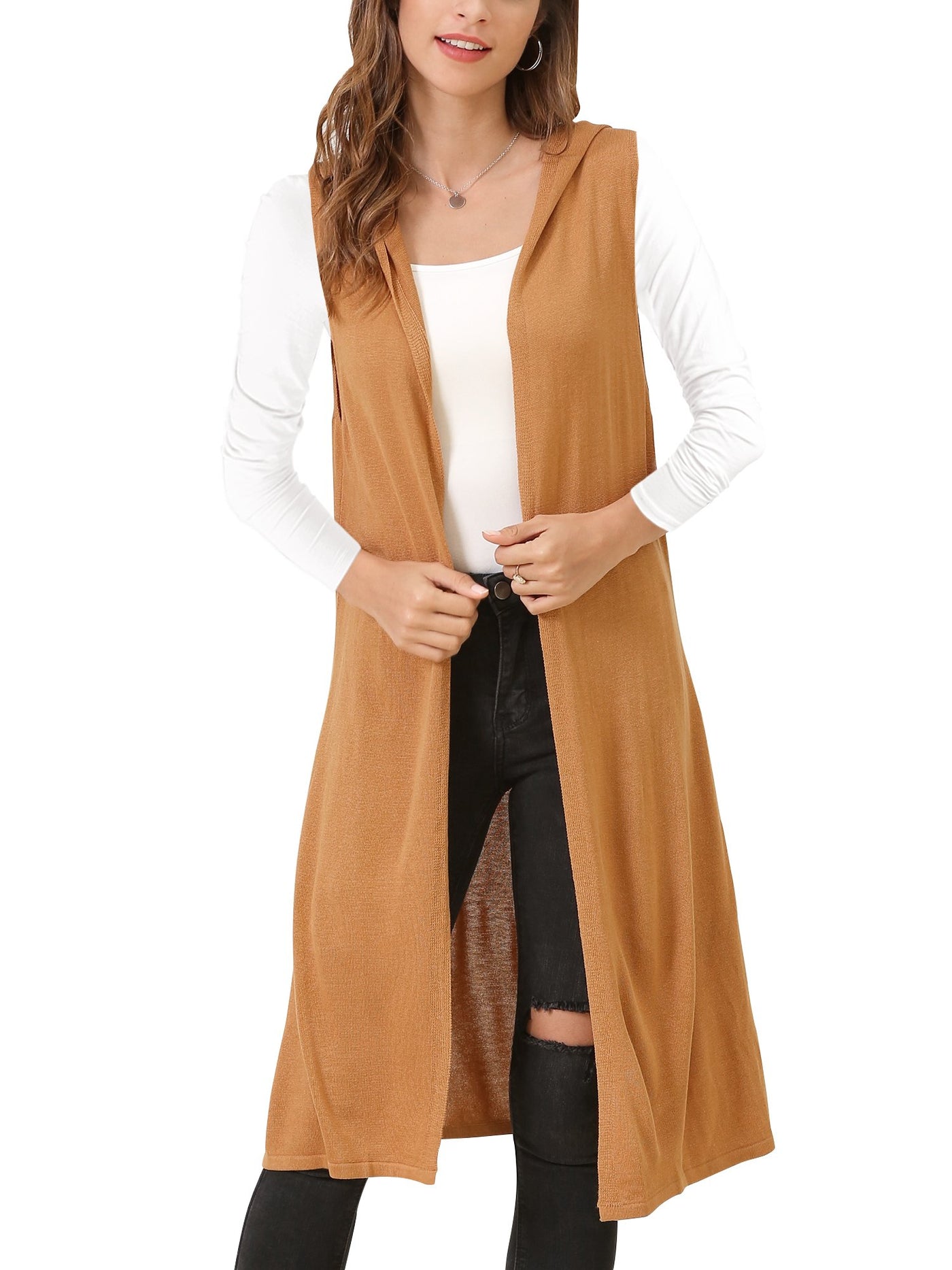 Women s Sleeveless Long Vest Cardigan Hooded Lightweight Duster Vests MessBebe