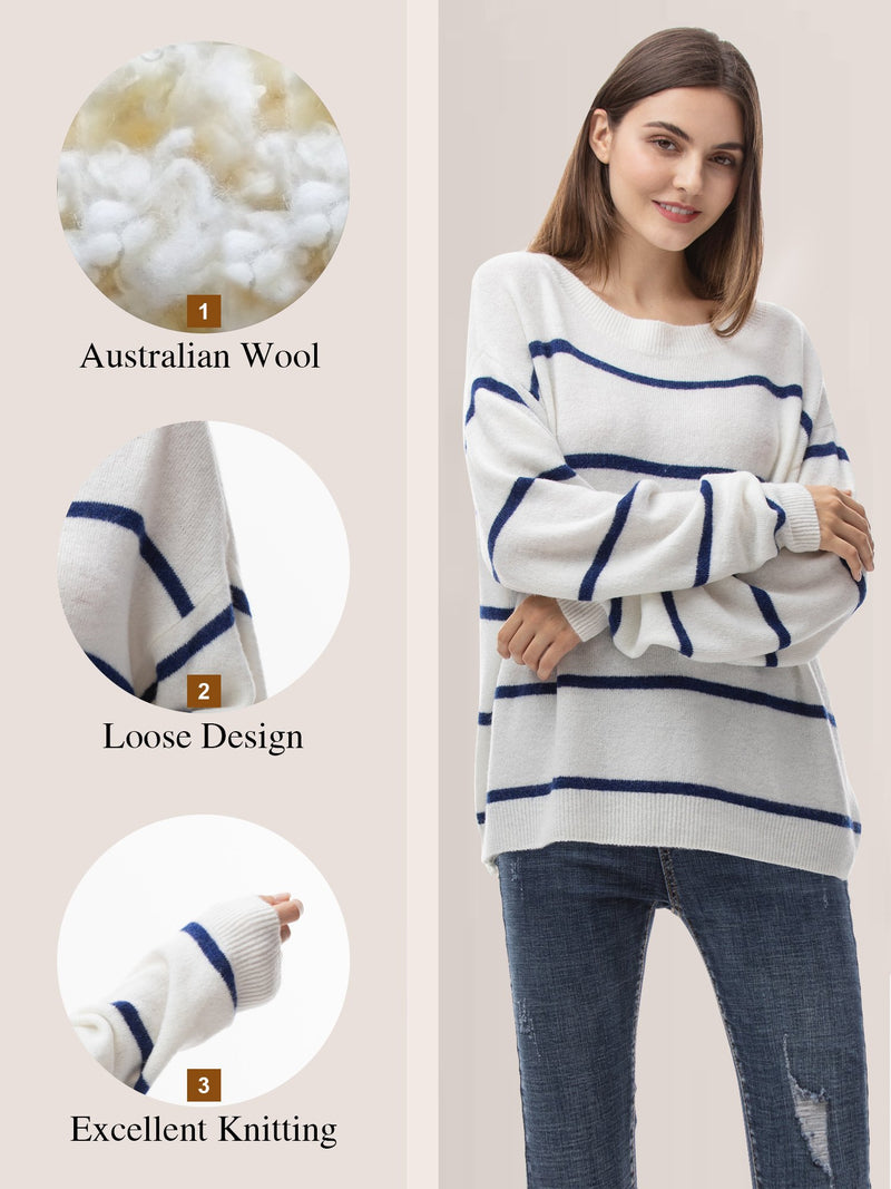 Blue and White Stripe Oversized Loose Knit Sweater