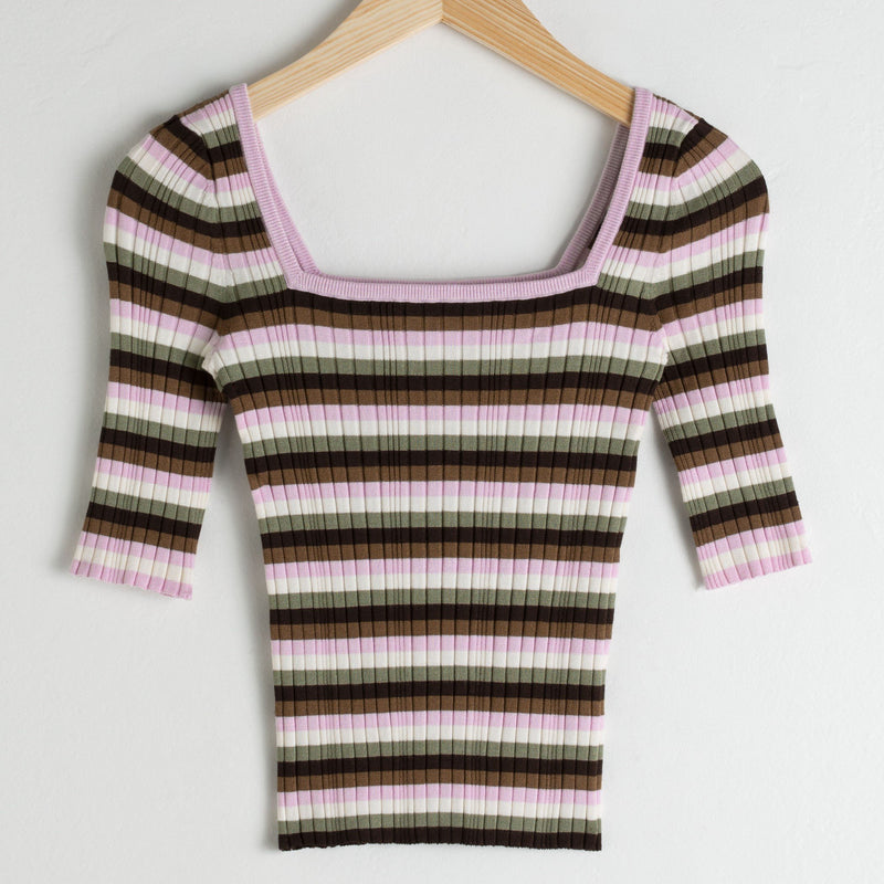 Fitted Striped Micro Knit Top